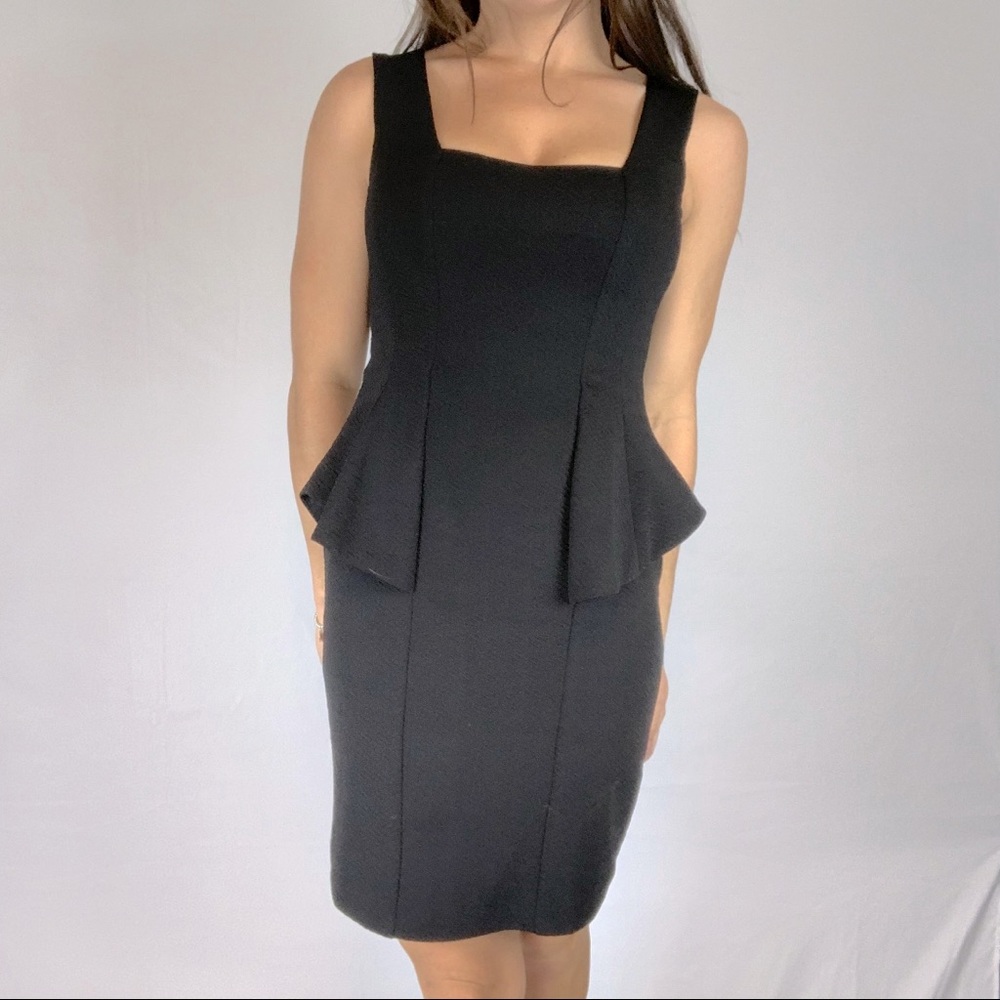 Black texture peplum dress with open back